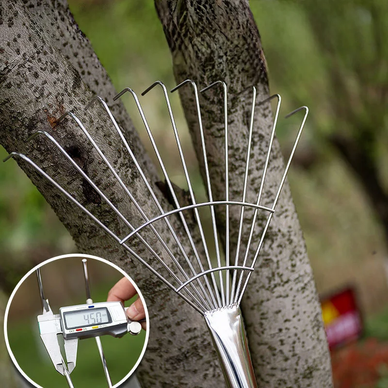 Thickened Soft-Tooth Stainless Steel Lawn Spike Rake with Wooden Handle and Stainless Steel Handle for Garden Use