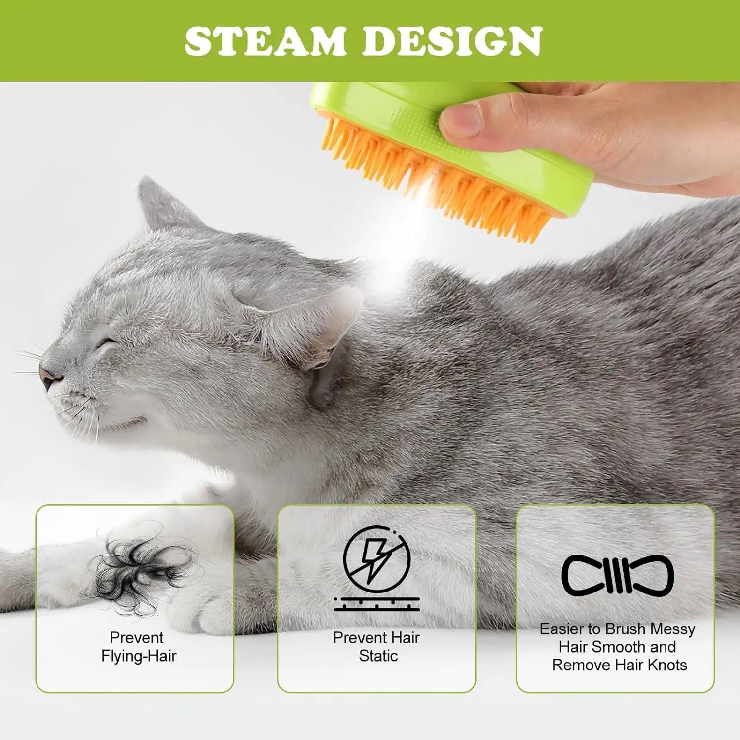 Factory Price 3 in 1 Rechargeable Silicone Massage Steamy Pet Cat Hair Cleaning Steamer Steam Grooming Brush Comb