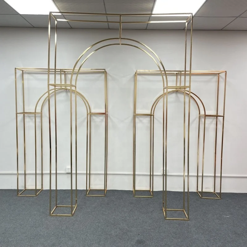 O-X897 Wholesale Event Party Stage Decorations Mirror Gold Arch Backdrops High Quality Wedding Arch Frame Flower Backdrop Stand