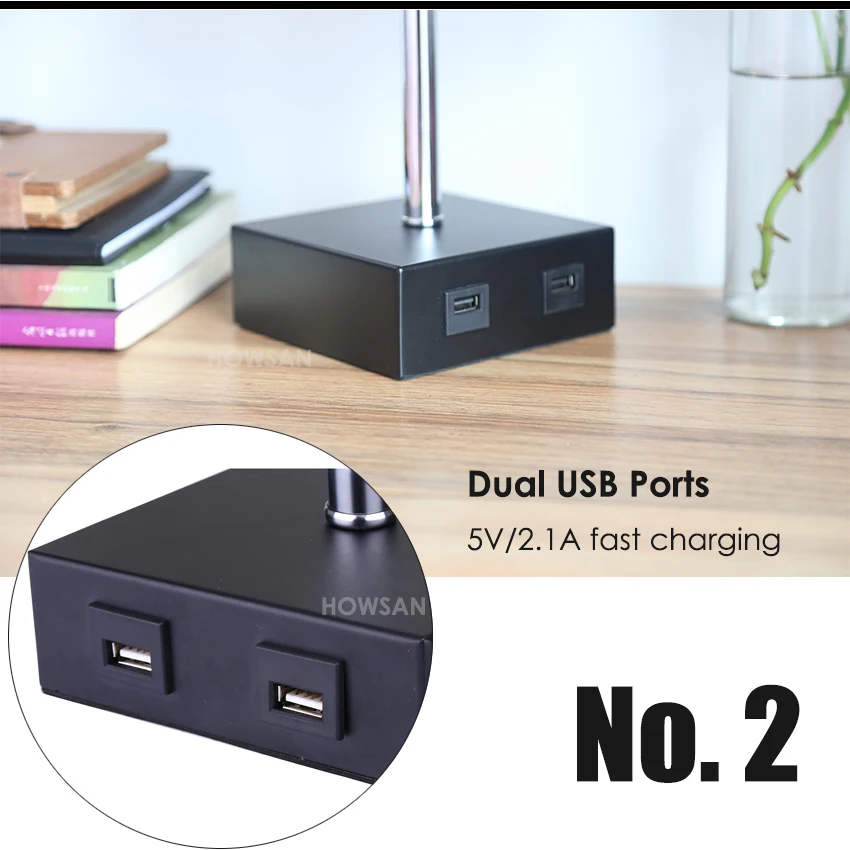Настольная USB-лампа прикроватные лампы с 2 USB-портами для зарядки спальни ночник серой тканевой затеняющей