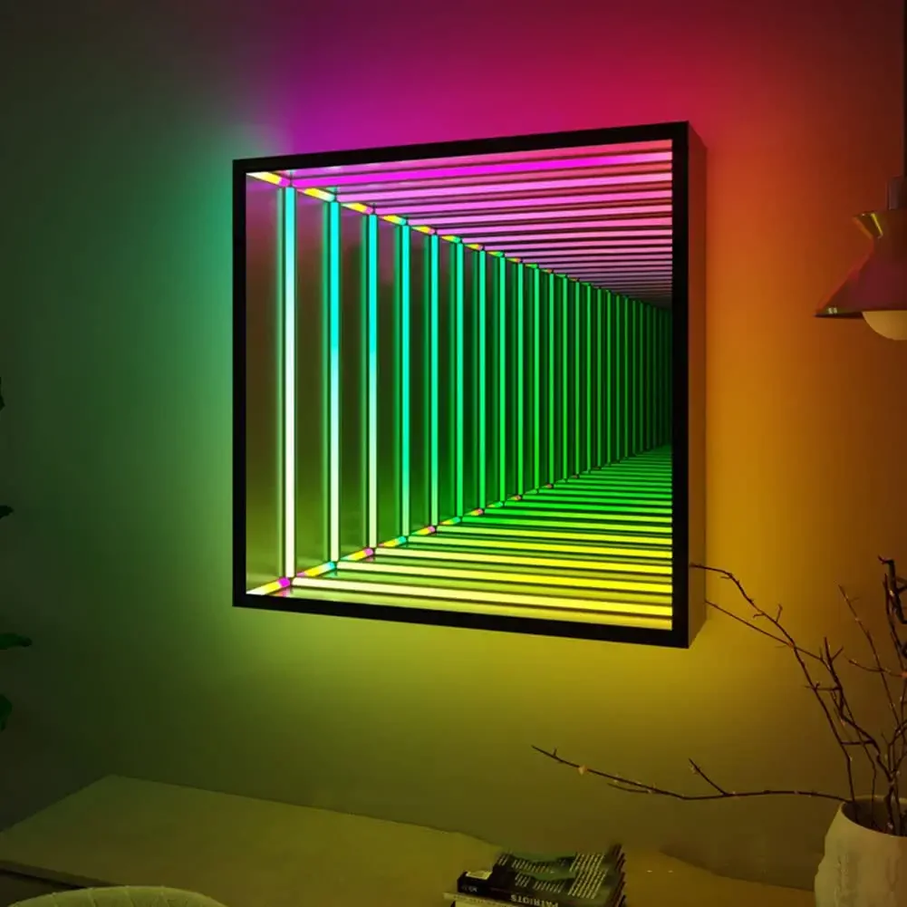 RGB Square Wall Lamp for Living Room Bedroom Modern Illusion Wall Sconce Light Fixtures Atmosphere Lights Mirror Bathroom Decor