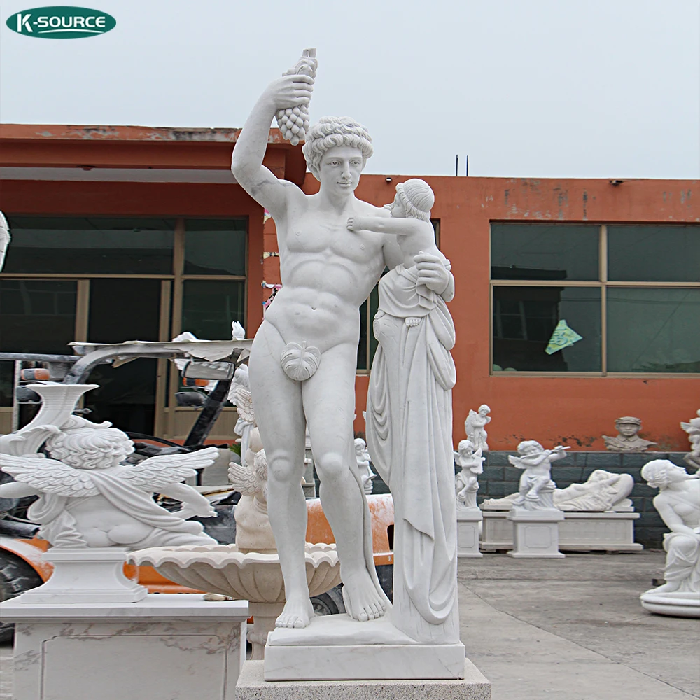 outdoor garden life size hand-carved A statue of a naked man holding a baby Classic marble statue