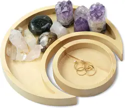 Natural Pine Wooden Crystal Tray for Stones Healing Crystals Storage Home Decor Essential Oil Moon Tray Crystal Holder