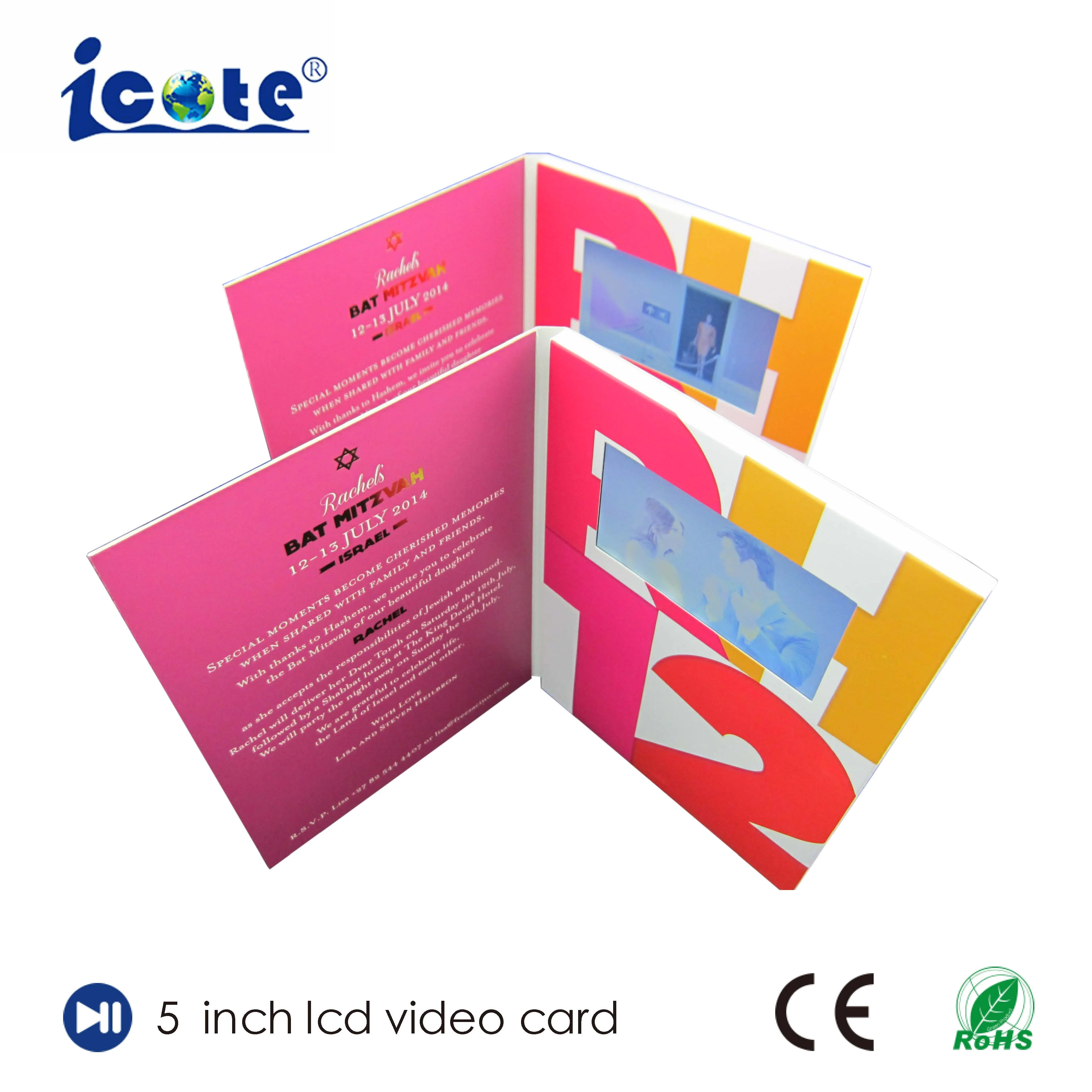 
Paper cover Customized printing 5inch lcd screen video book, video card, video brochure for marketing, wedding, advertising. 