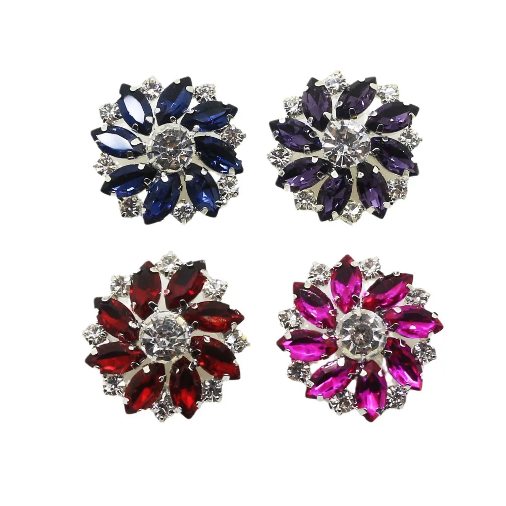 Manufacturers wholesale 28mm jewelry flower-shaped rhinestone glass DIY hand diamond decorated button shirt