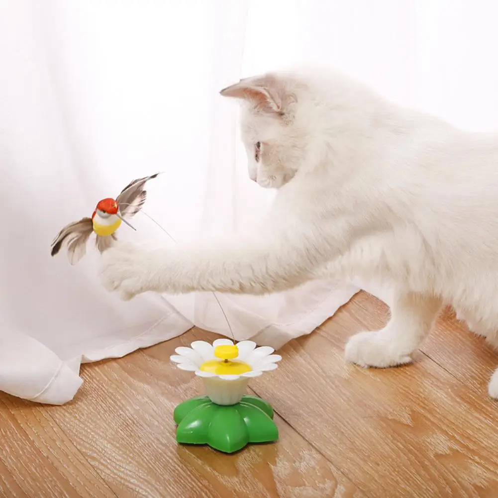 Automatic Rotating Cat Teaser Flying Butterfly Hummingbird Cat Teaser Bird Flying Around Flowers Cat Self-Entertainment Toy