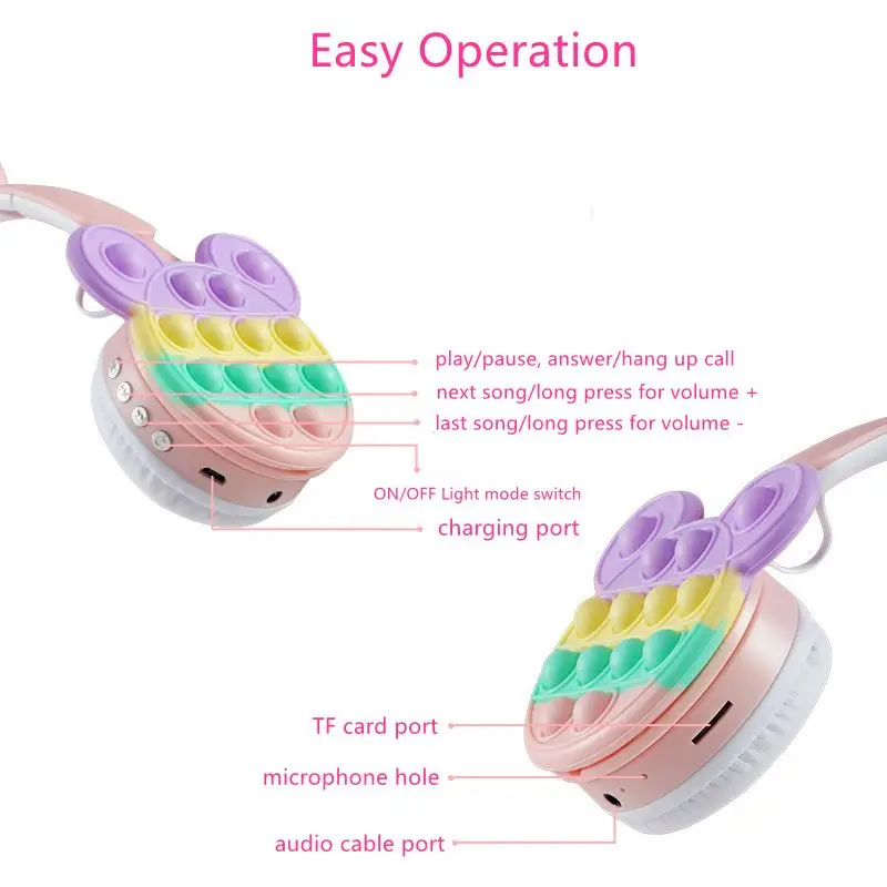 Silicone Push It Bubbles Headphone Stress Relief Fidget Toy Wireless Headphones Earphone Headset with LED Cat Ear