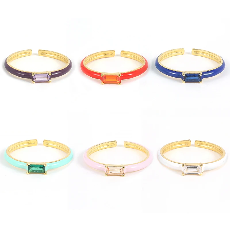 ROXI wholesale S925 sterling silver square diamond and enamel fashion open ring