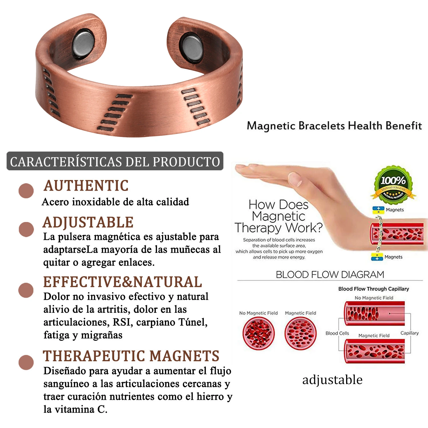 BioMagnetic Jewelry Cross Adjust Solid Copper Ring  Magnetic Rings Finger Rings