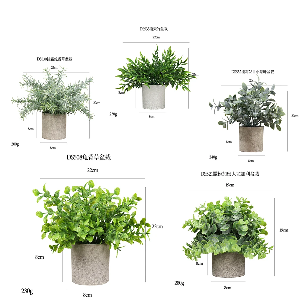 3pcs Mini Potted Artificial Eucalyptus Plants China Hot Sale Faked Small Green Natural Plant for Indoor Decor