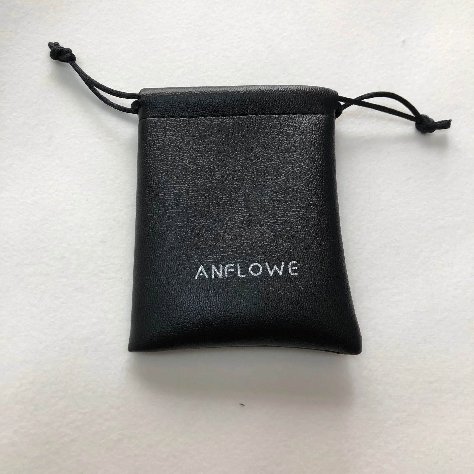 High Quality Custom LOGO Black PU Leather Bags with Rope for Jewelry Gift Shopping Packaging Drawstring Pouch