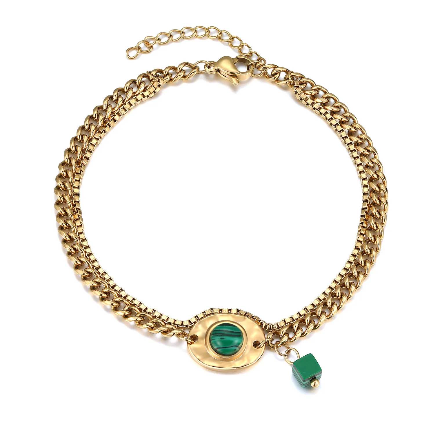 2023 new stainless steel bracelet, 18K gold plated gemstone double layer design, suitable for gifts for women