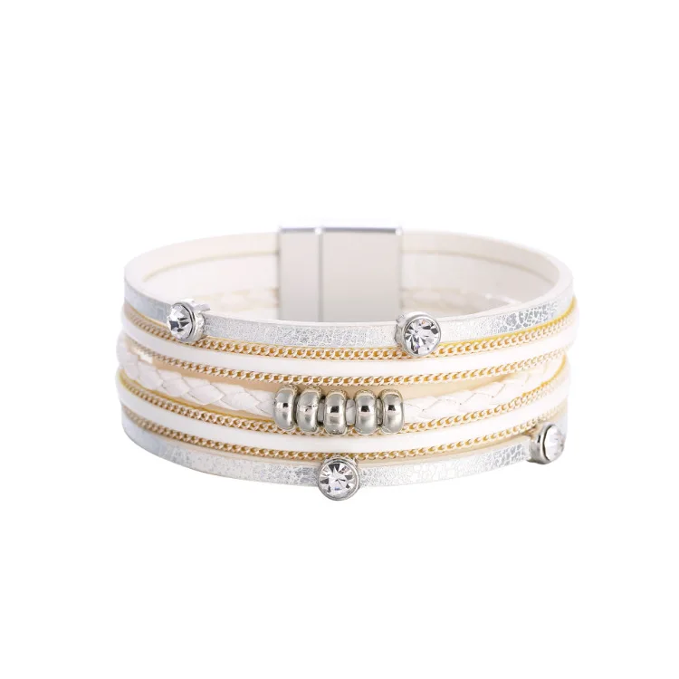 European American Women Accessories Crystal Leather Bracelet Newest Design Multi Layer Braided Rope