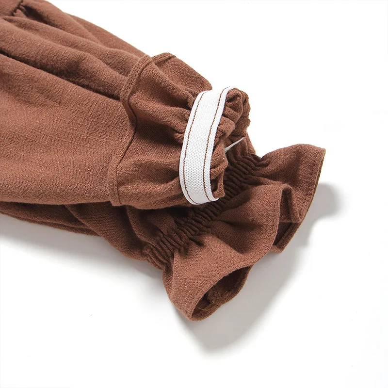 Beautiful Toddler Girls Long Sleeve Dresses High Neck Cotton linen Crepe Quality Children Dress Lovely Kids Korean Dress