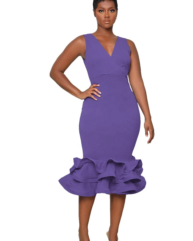 Women Clothing  Basic Dress Casual Summer Ruffles Sleeveless Elegant Ladies Bodycon Party Dress Office Wear Dresses Ladies