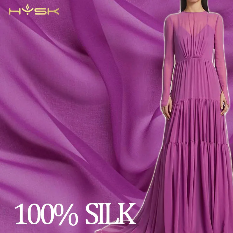 purple Gazar France Mosque Sari silkworm Textiles 120 Color 100% Pure Silk georgette chiffon Fabric for Lady Clothes