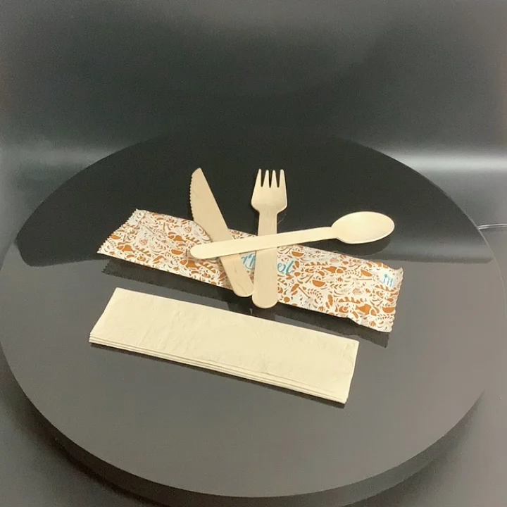 100%Natural Mini Fruit  Bread Pizza Takeout Cutlery Set Wooden Disposable Spoon Knife Fork