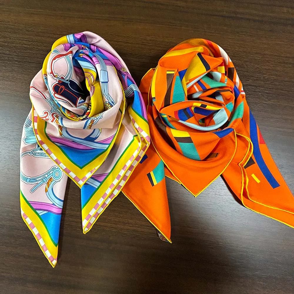 Hot Sales Houndstooth Pattern Design Silk Head Kerchief Silk Satin Square Bandana With Custom Print Logo