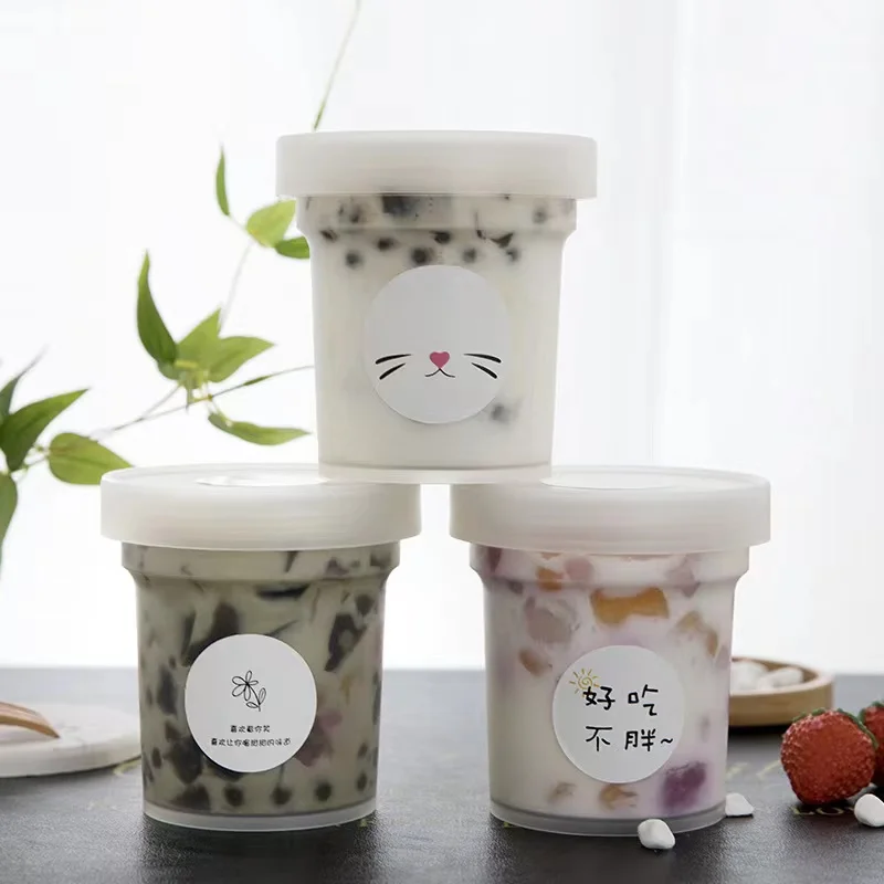 500ml 16 oz Round disposable taro ice cream dessert bowl takeaway Plastic PP Frozen Yogurt Jelly Dessert Cups box with Lid