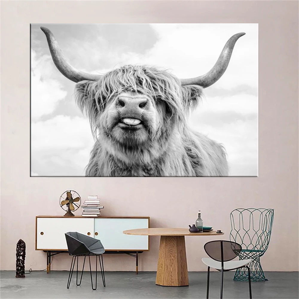 Living Room Decor Nordic Yak Oxen Wall Pictures Canvas Painting Posters Prints Cattle Highland Cow Wall Art