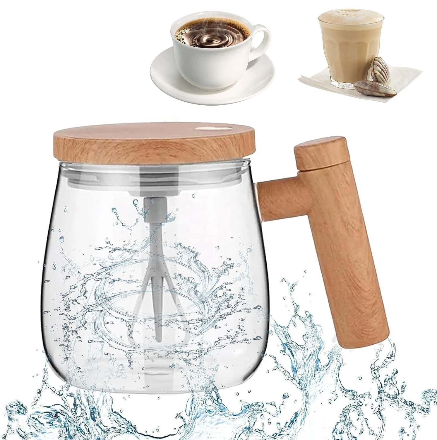 PANCERKA High Borosilicate Glass Automatic Mixing Coffee Cup Electric Self Stirring Mug Auto Self Mixing Cup for Coffee Juice