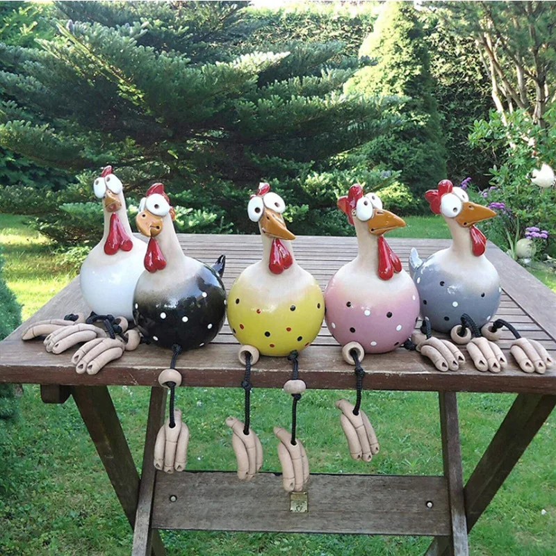 Garden Ornament Long Neck Chicken Statue Country Rooster Outdoor Resin Decoration