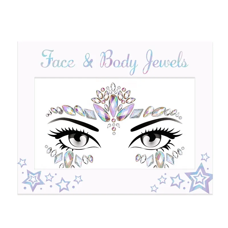 Hot Sale Woman Party Festival Temporary Tattoo Rhinestone Body Sticker Adhesive Crystal Gem Face Jewel