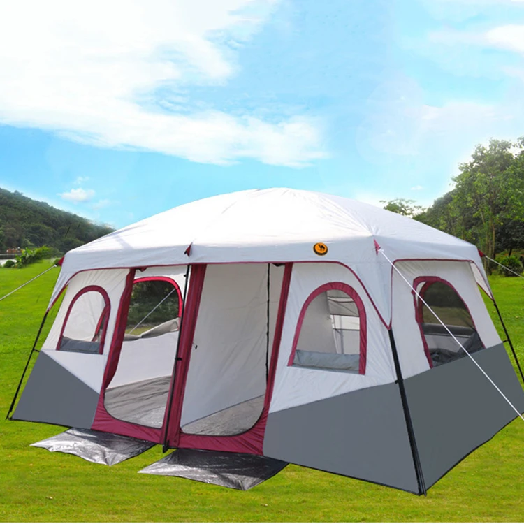 Large Luxury Double Layer 2 Bedrooms 1 Living Room 6-12 Person Family Multifunctional Rainproof Outdoor Tent For Camping