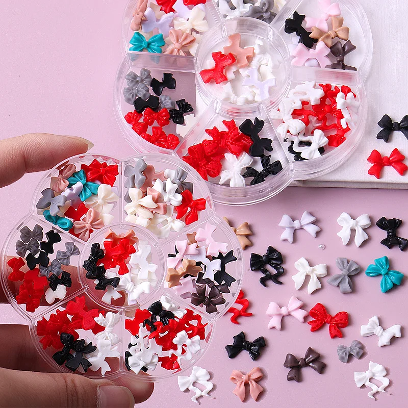 7 grids plum Resin Cream 3d nail jewelry bow flower cartoon steel ball bear heart set flat back complete Nail Art Charm kit