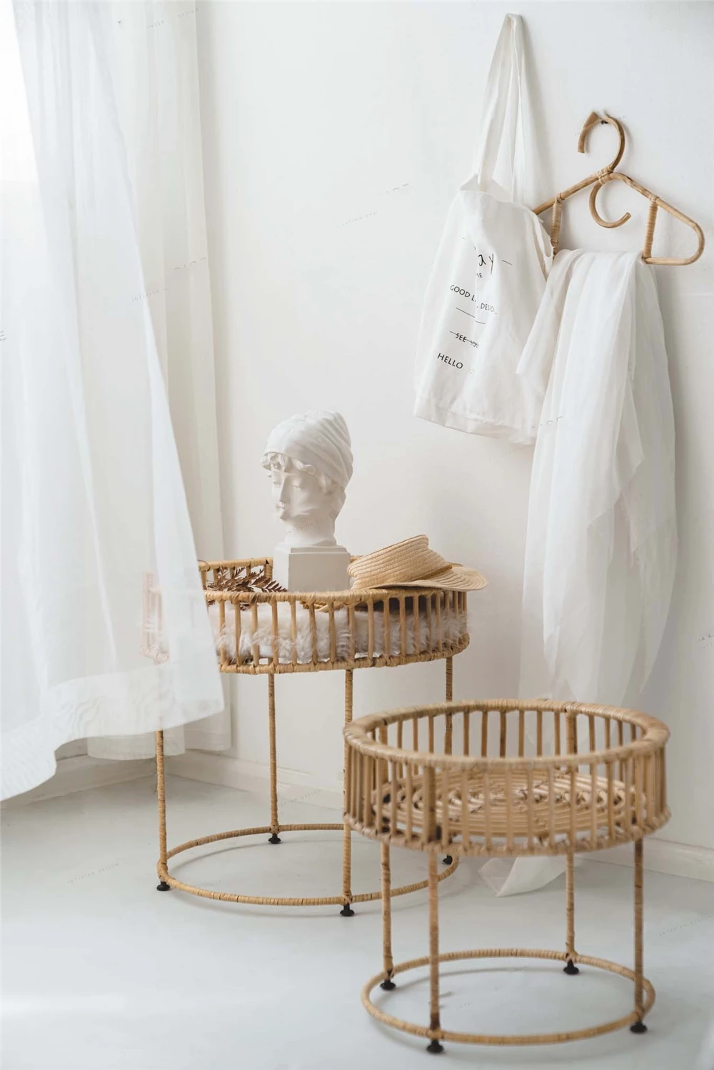  creative home-stay style round hand weaving furniture rattan bamboo stool coffee table side home