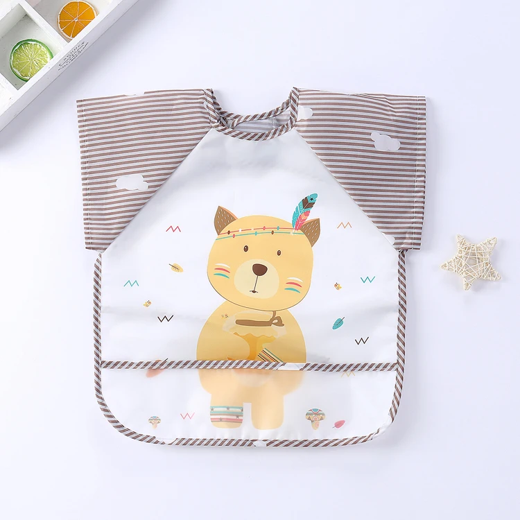 Customized Polyester Baby Feeding Bib Baby clothes Safety Colorful Short sleeves Apron Unisex Baby Bibs Waterproof