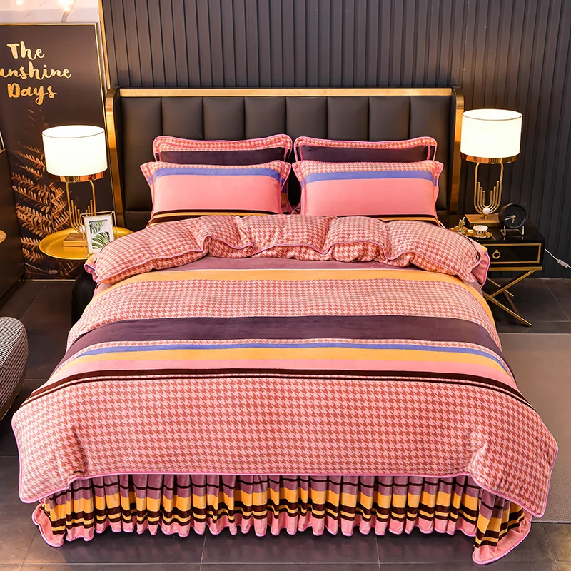 Home Textile Twill cotton cashmere thickened plant Cotton Bed Linens 4pcs Bedding Sets Bed Set Duvet Cover Bed Sheet Mans Cover