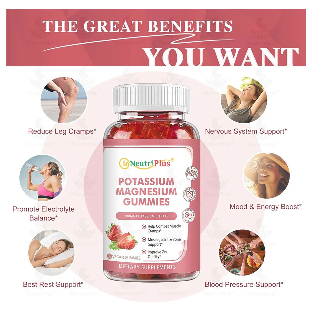 HACCP Factory  Potassium Magnesium Supplement Gummies - Plus Omega 3, B6, D3, K2 & Calcium for Sleep ,Leg Cramps & Muscle