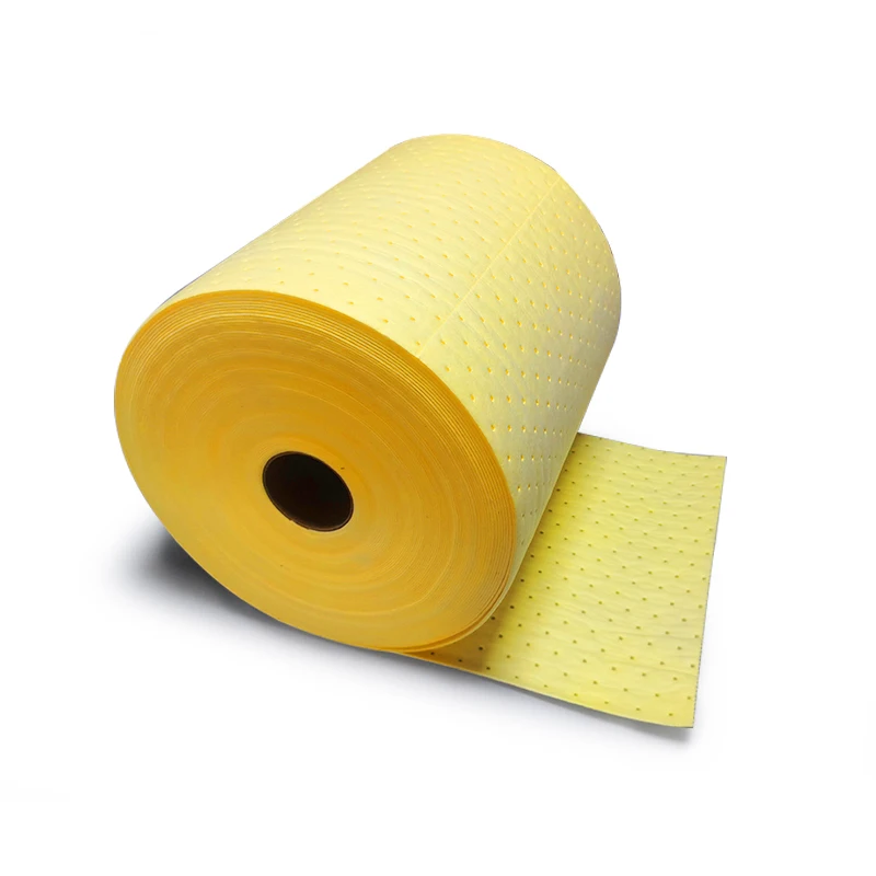 Yellow color dimpled chemical spill absorbent roll for factory