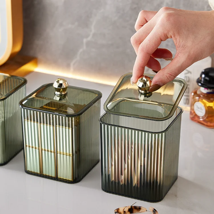 Light Luxury Makeup Storage Box Transparent Dust-proof Cotton Swab Case With Round Shape Lipstick Remover Combining Plastic