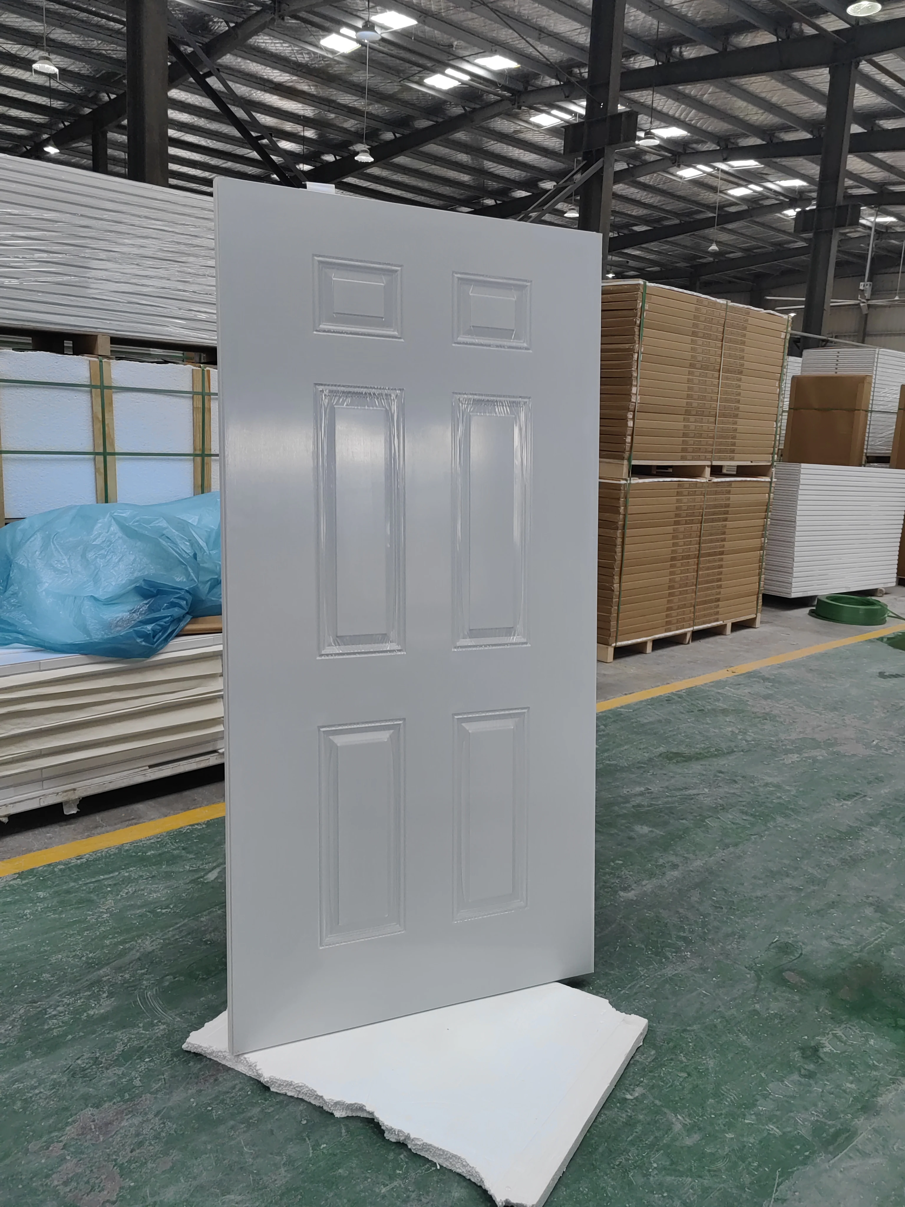 White color 2 3/4 backset and hinge prep entry Steel 6 panel Door slab