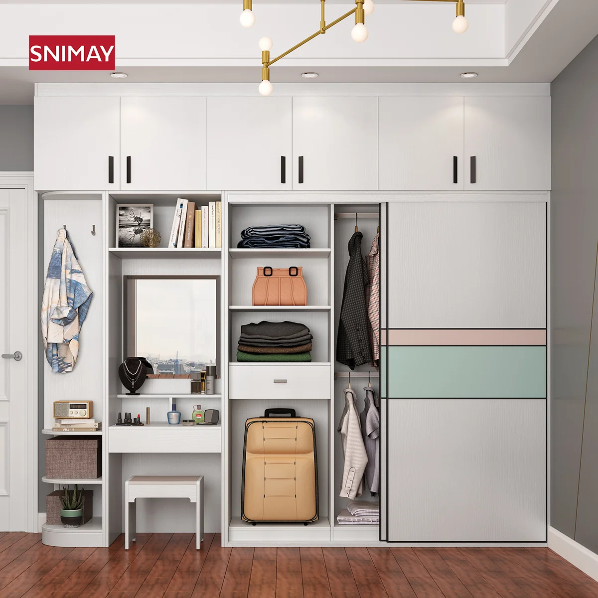 Modern MDF Cheap 3 Doors Corner Bedroom Wardrobe With Dressing Table