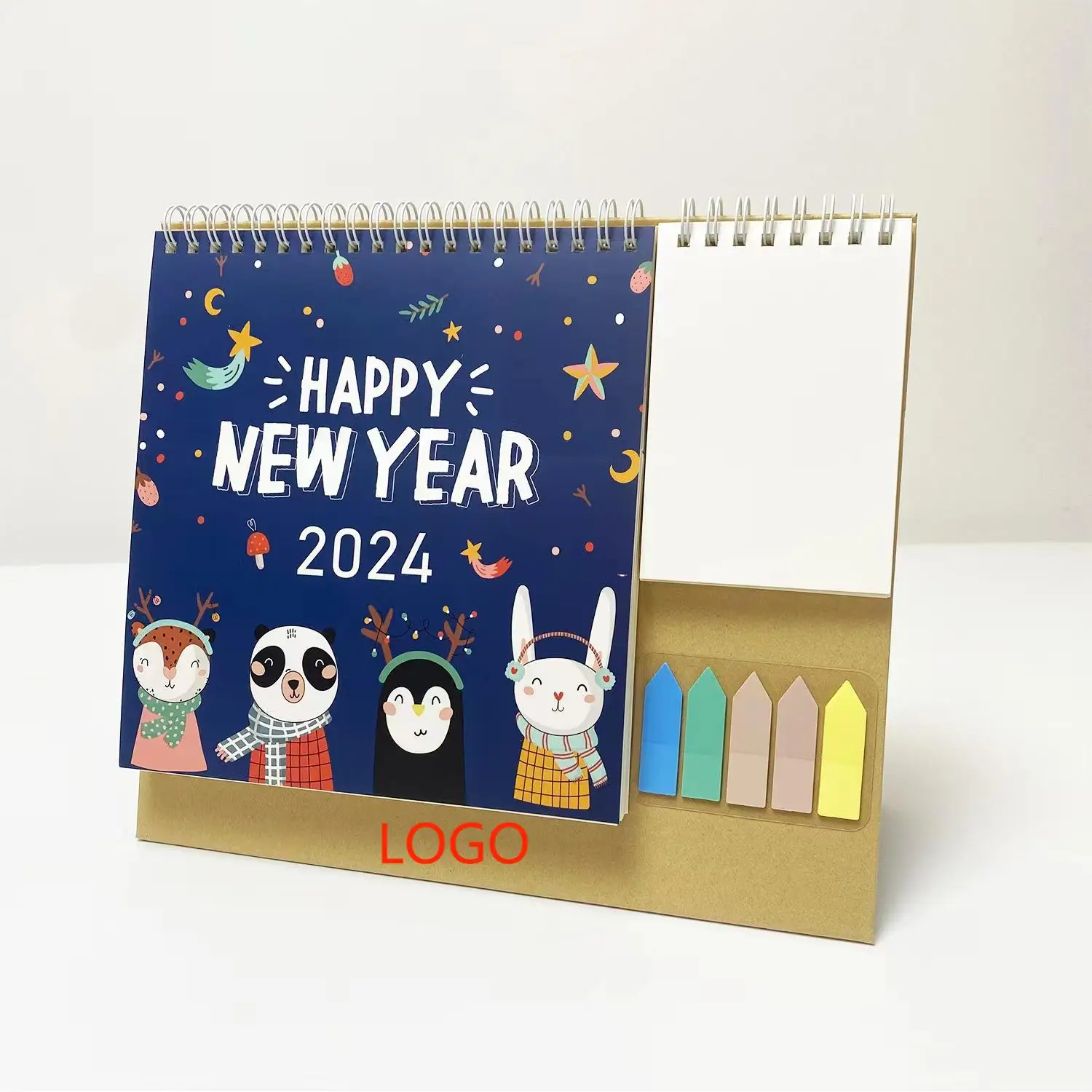 2024 free design printed printing wholesale customized wooden elegant white paper daily desk calendar box religion