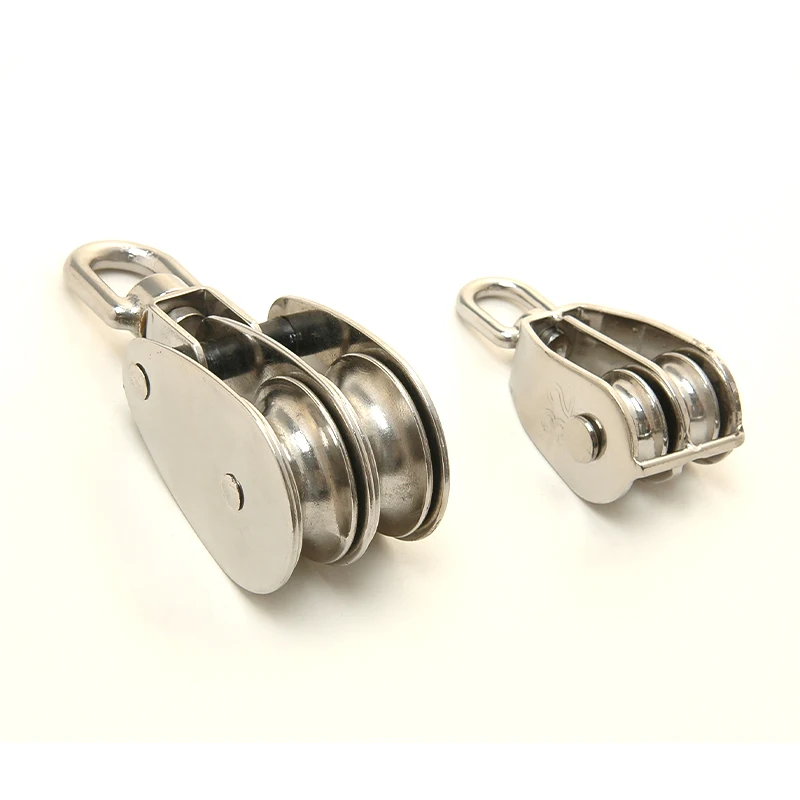 Top Grade Marine 304 Stainless Steel Wheel Hardware Double Sheave Wire Rope Pulley Block