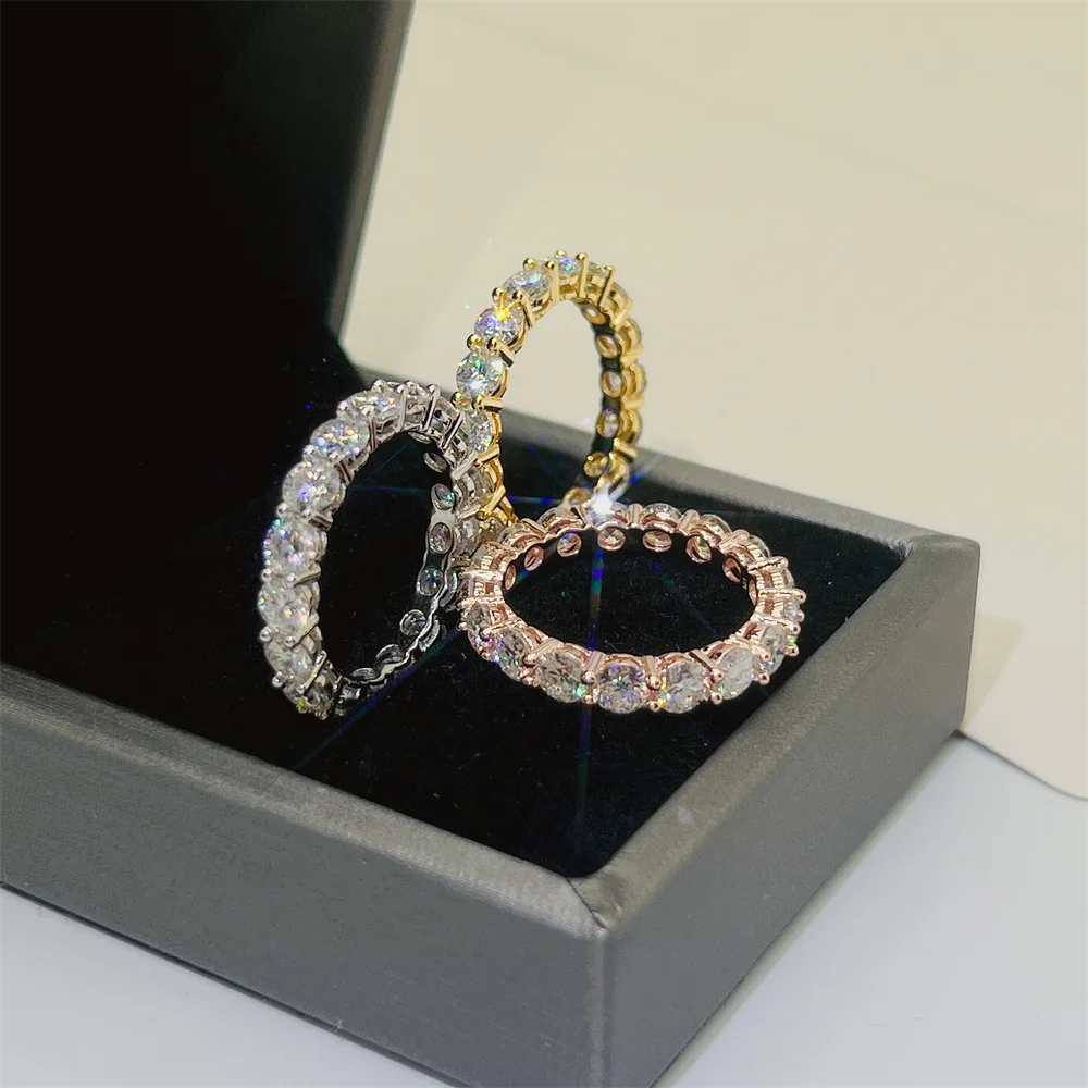 Wholesale in stock VVS Moissanite Diamond silver 925 4mm moissanite rings Iced Out Eternity Rings