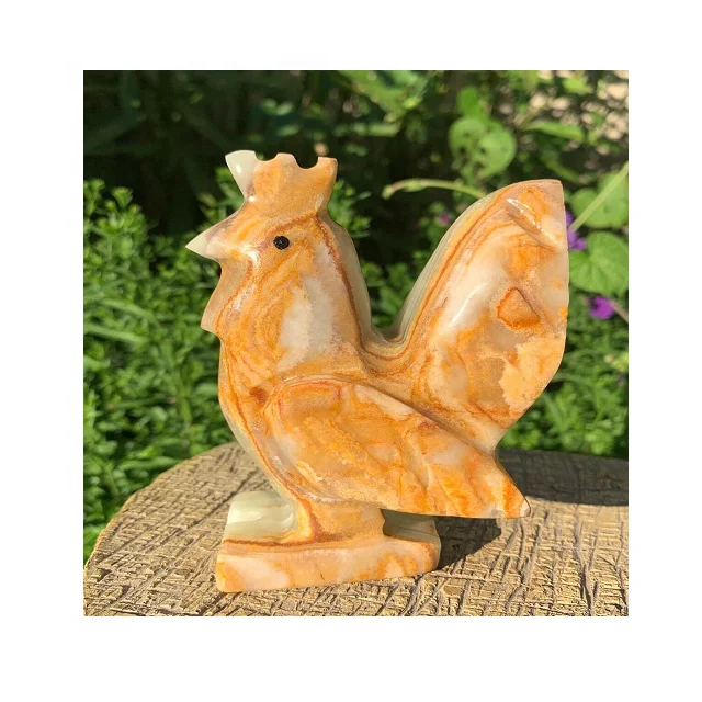 Резная фигурка петуха из коричневого оникса по низкой