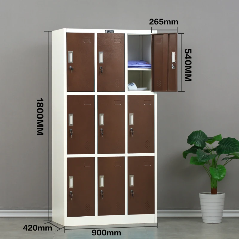 Furniture Worker Locker New Style Office Steel 9 Doors Locker Gym Factory Staff Wardrobe Storage Clothes Commercial Cabinet