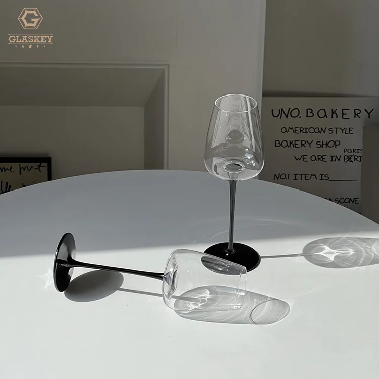 Wedding Party Hot Popular Black Stem Red Wine Glass Crystal Glass Tumbler Goblet Vintage Wine Glass