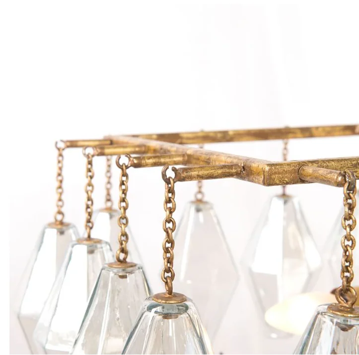 Grand Waterfall Rectangle Chandelier 52 Iron and glass in a Gold Leaf or Antique Iron finish Adjustable hanging height