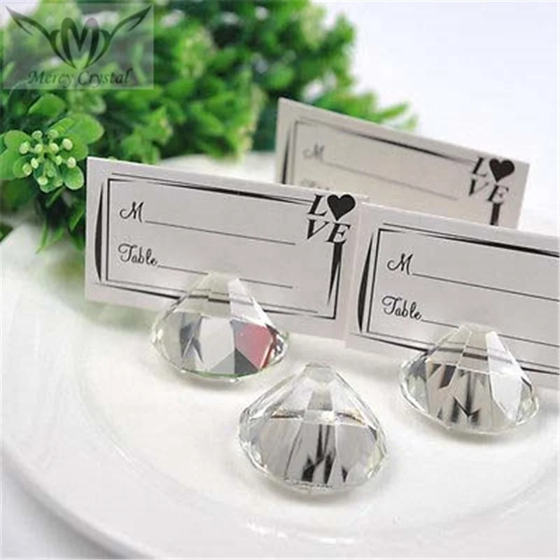 Clear Glass Crystal Diamond Place Card Holders For Wedding Party Favors