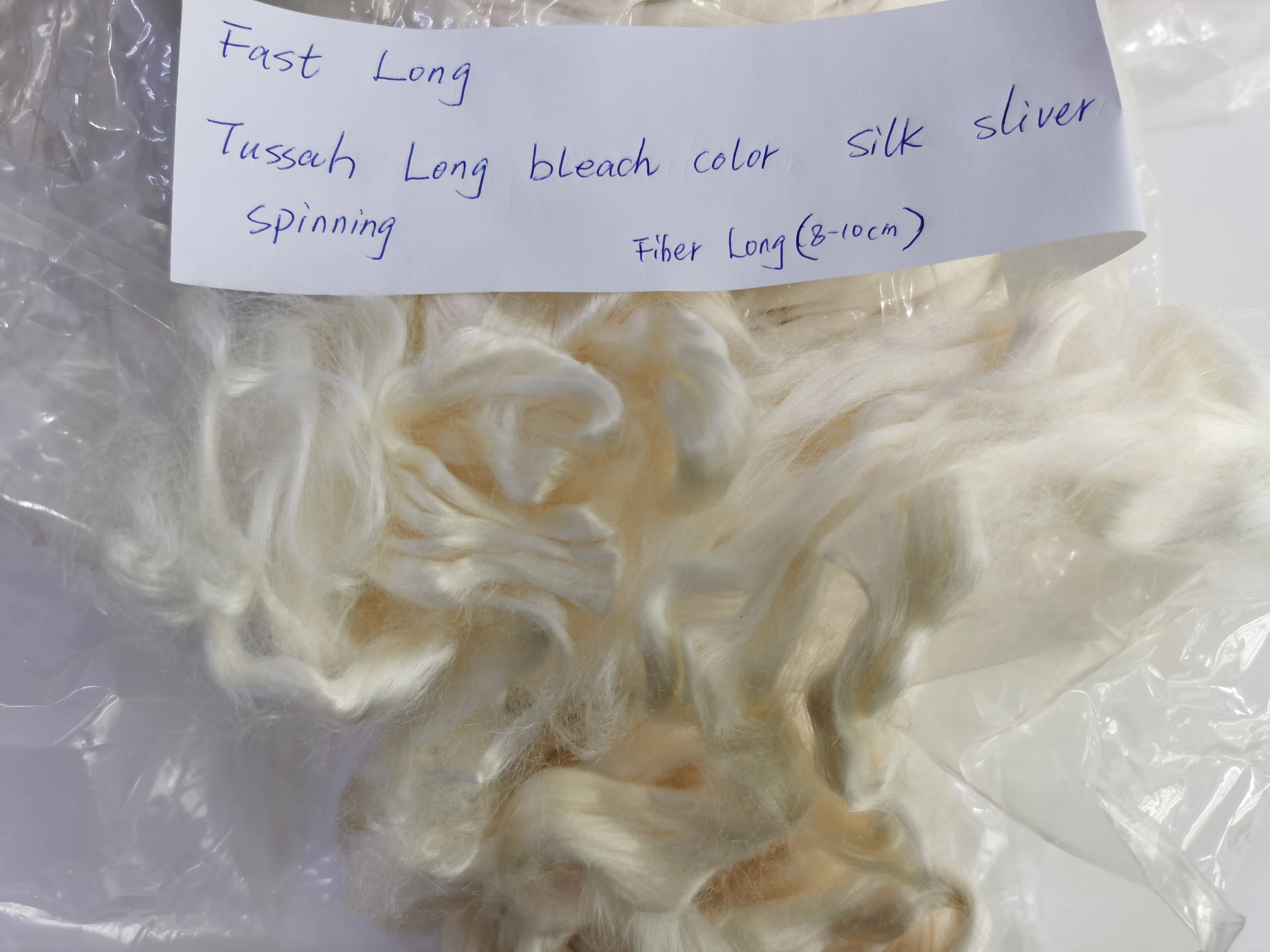 Pure silk 10cm length roving fiber tussah silk sliver bleached color mid long fiber 100% silk sliver for spinning