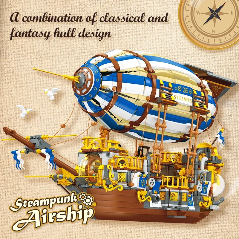 Jie Star JJ9126 MOC Idea Steamship Airship Building Blocks Model Ship Bricks Construction Assembling Toys for Children Christmas