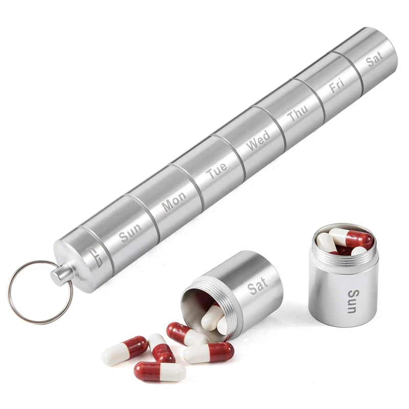 New aluminum alloy pill box  Waterproof Travel 7 day weekly with Keychain pill case