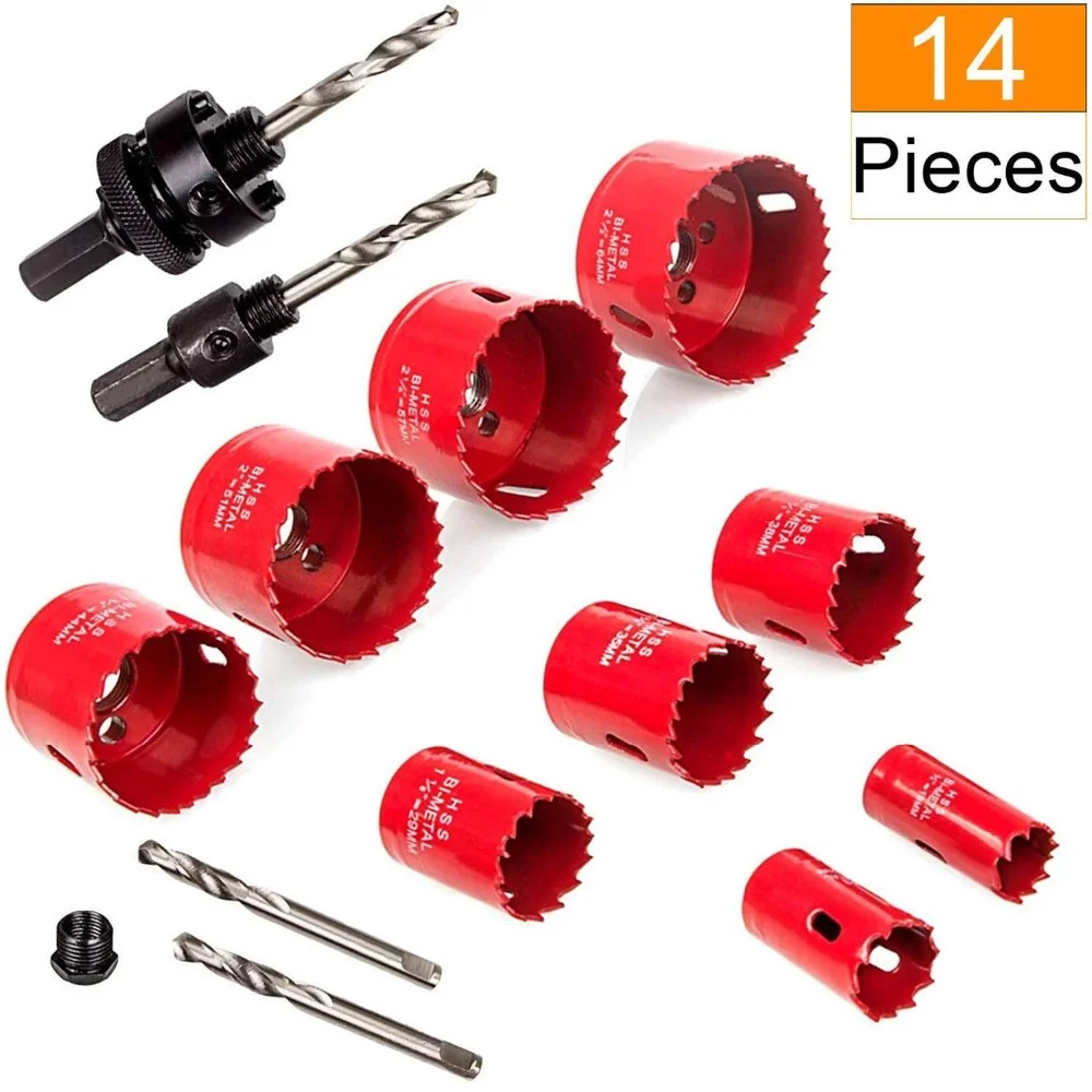 Hot selling HSS bi-metal plastic metal wood bore drill bit hole saw tool kits sets