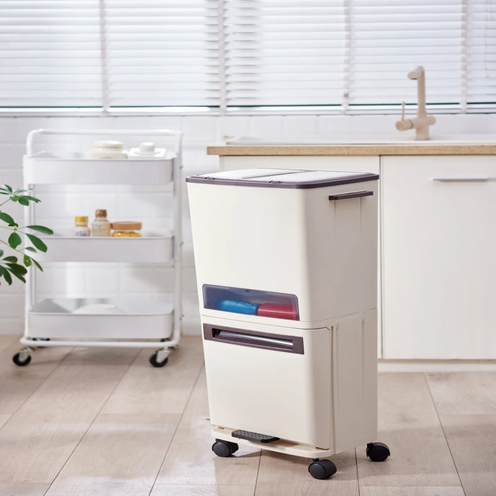 
Kitchen 3 Compartments Dry And Wet Trash Cans Indoor Recycling Cans 